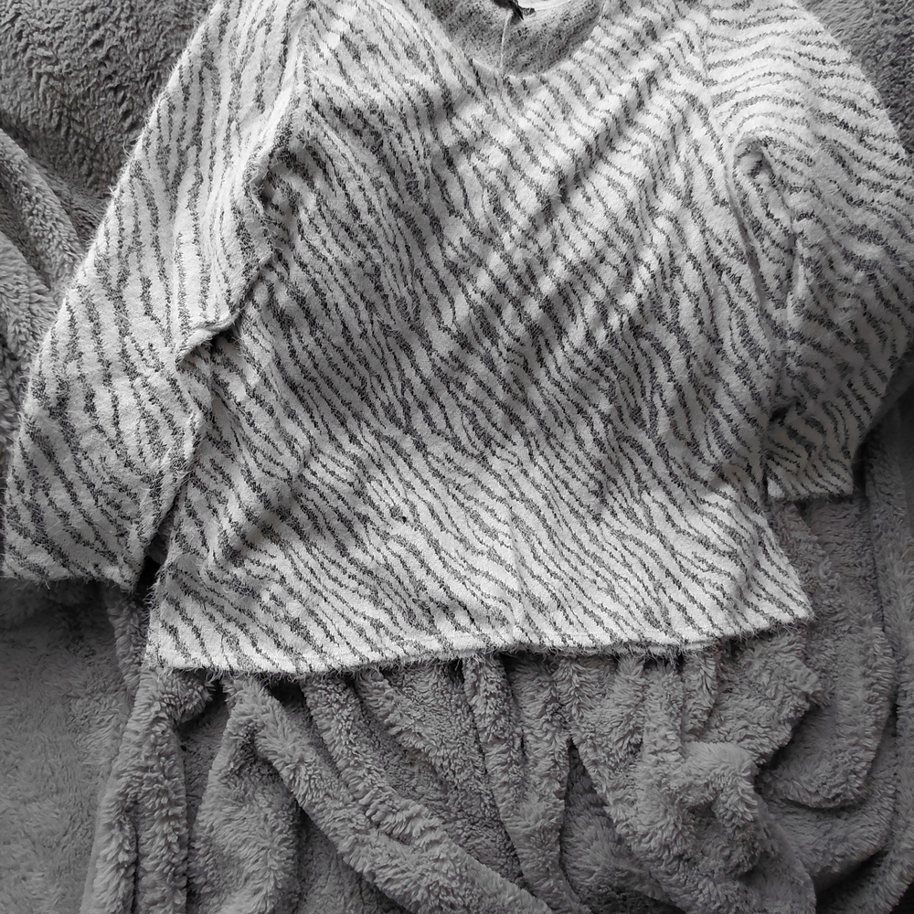 Lane Bryant White and Gray Zebra-Print Crewneck Top